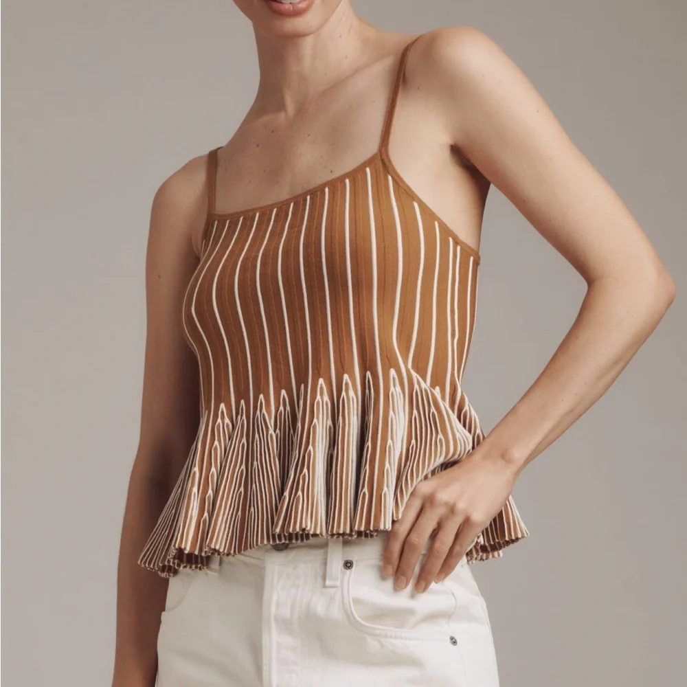 Maeve Ruffled Peplum Knit Tank Top Neutral Motif - Picture 1 of 9